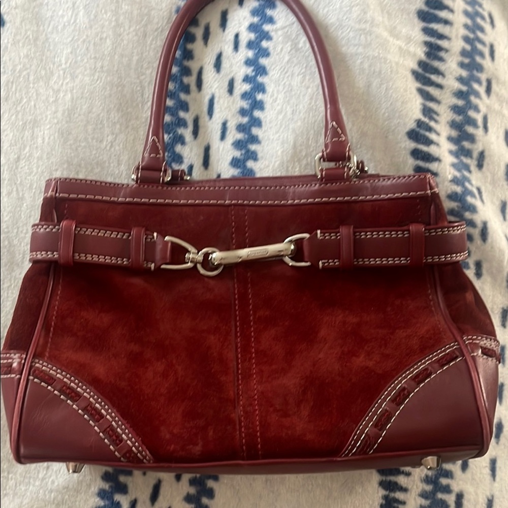 COACH F11208 Merlot Suede and Leather Satchel (Gorgeous red designer purse
